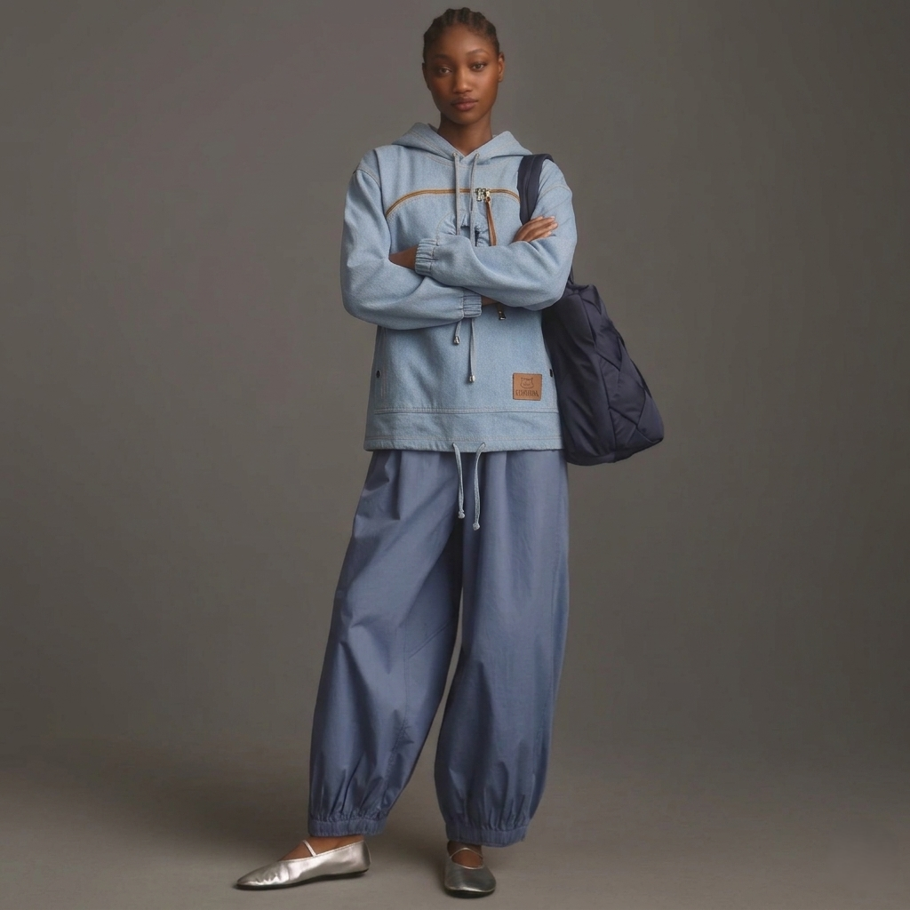 Women's Denim Hoodie with Pet Pouch - Cute Dog Apparel