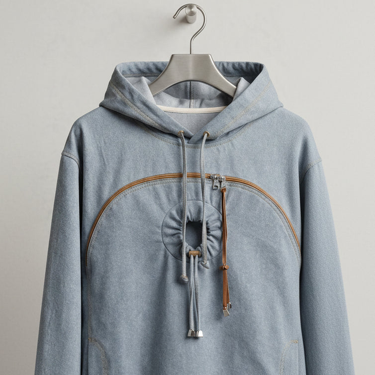Women's Denim Hoodie with Pet Pouch - Cute Dog Apparel