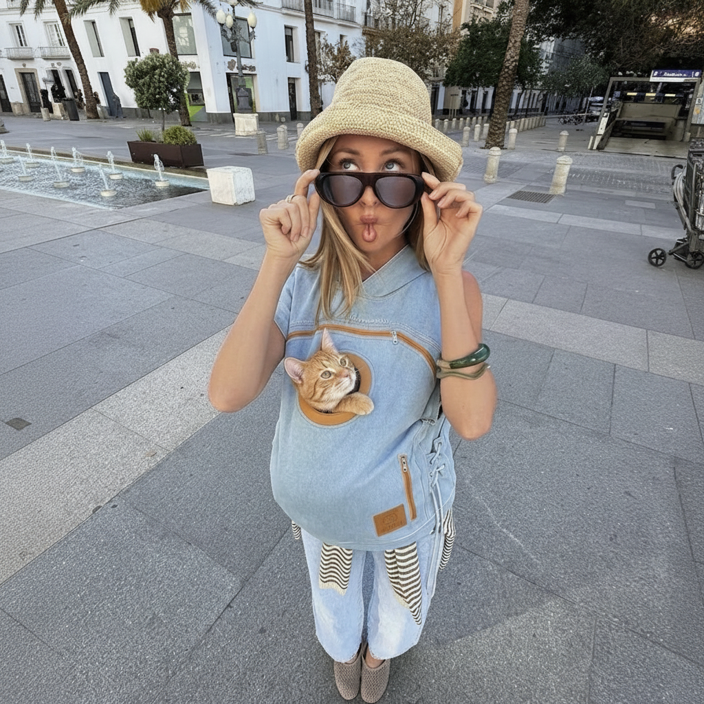 Blue Women's Denim Vest with Built-In Pet Carrier