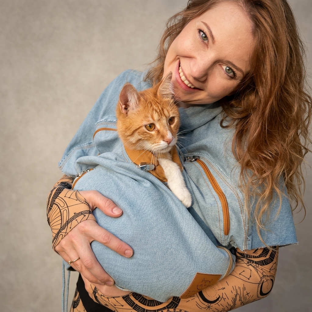 Blue Women's Denim Vest with Built-In Pet Carrier